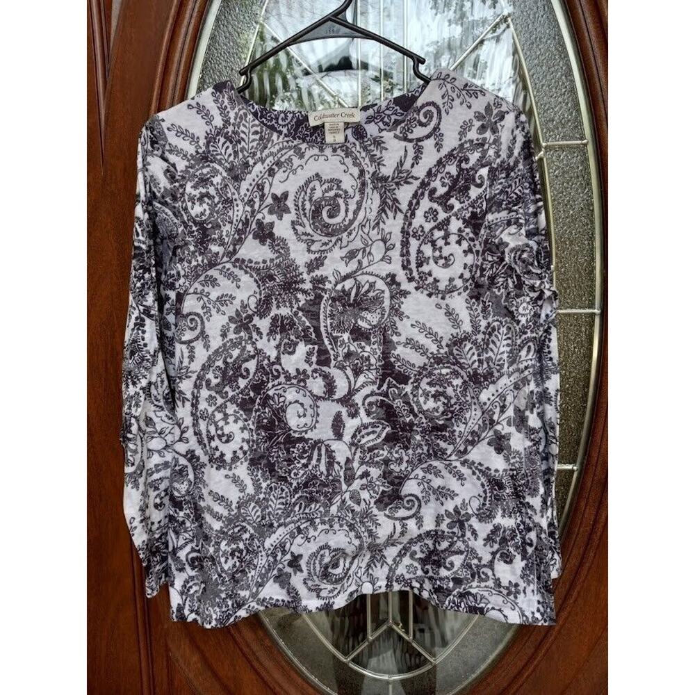 Coldwater Creek Black/White Long Sleeve Pullover with Lining Top Size S (8)